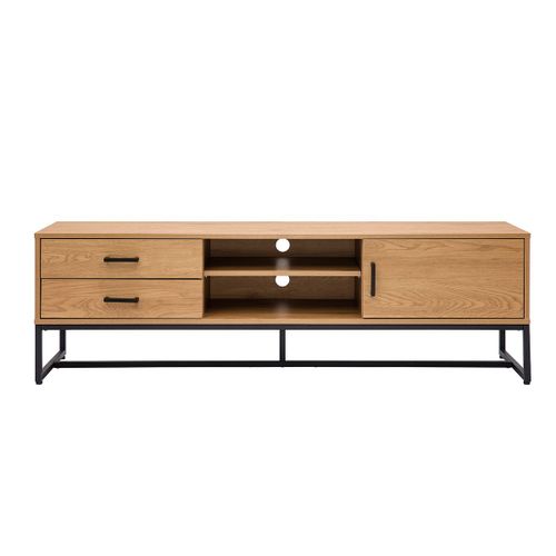 Meuble Tv Finition Bois Clair Chêne Et Métal Noir L160 Cm Lovato