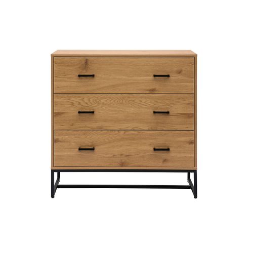 Commode 3 Tiroirs Finition Bois Clair Chêne Et Métal Noir L100 Cm Lovato