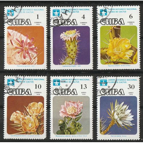 Lot De 6 Timbres Oblitérés Cuba, Fleurs De Cactus 1978.