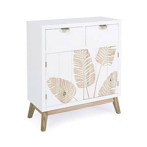 Commode 2 Portes 2 Tiroirs 70x30x80 Cm Motif Feuille - Savannah