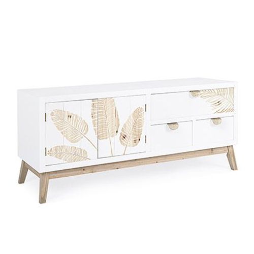 Meuble Tv 2 Portes 3 Tiroirs Motif Feuille 120x40x52 Cm - Savannah