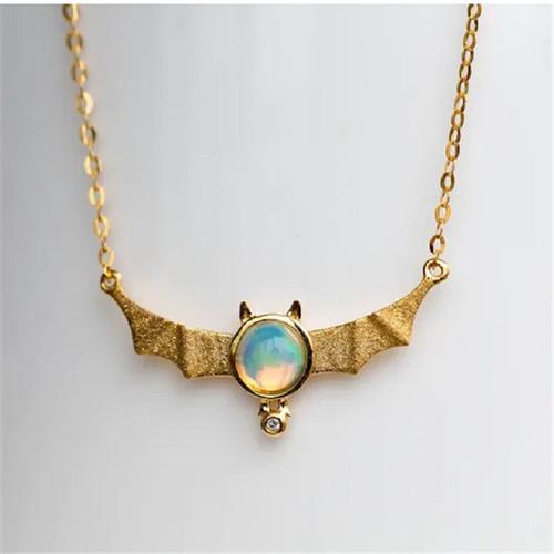 Bijoux Femme Collier De Chauve - Souris En Pierre Ronde Dorée