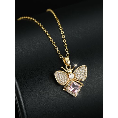 Bijoux Femme 18k Rose Micro Diamond Butterfly Collier Women's Clavicular Chain