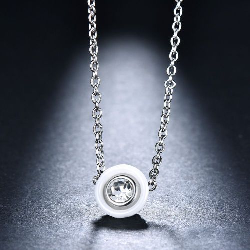 Bijoux Femme Collier De Pendentif En Zircon Rond En Céramique Noire Et Blanche