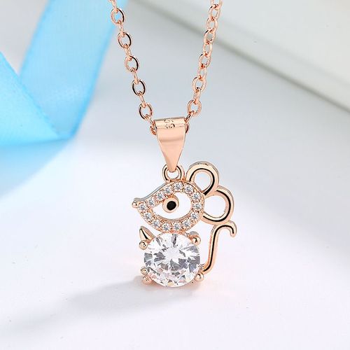 Bijoux Femme Rose Or Adorable Petite Souris Diamant Animal Collier Femme Clavicule