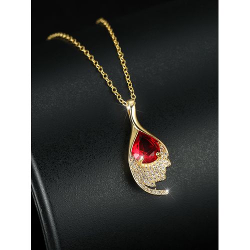 Bijoux Femme Collier Pendentif En Rubis Grenat Incrusté D'or Chaîne Claviculaire En Zircon Pour Femmes