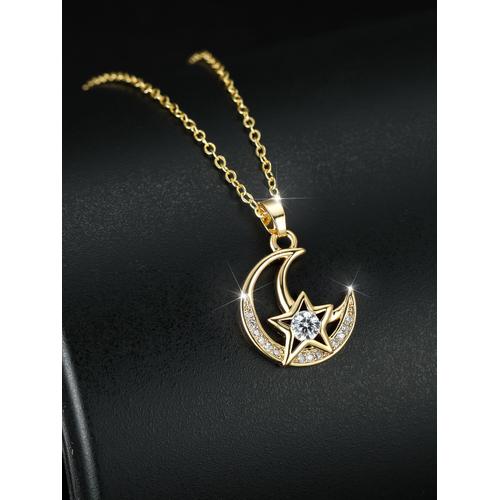 Bijoux Femme Vénus Lune Coeur Éternel Pendentif Collier Étoile Brillante Lune Chaîne