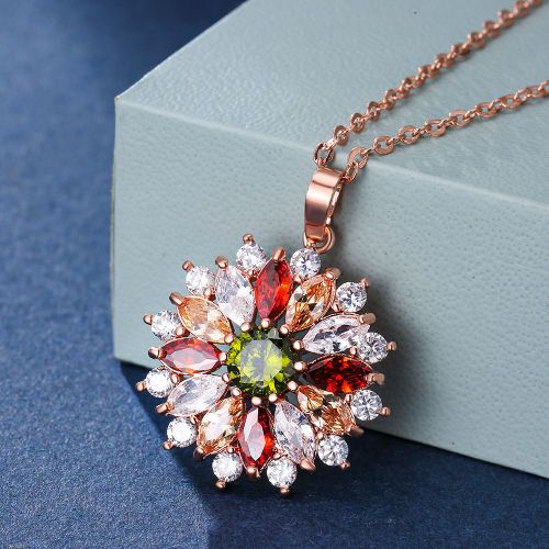 Bijoux Femme Vent Rose Or Platine Diamant Multicolore Collier Féminin