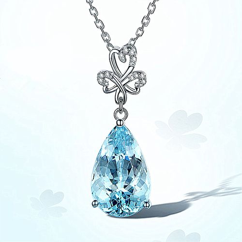 Bijoux Femme Lucky Grass Pendentif Naturel Aquamarine Collier Femme Bleu Topaze Pendentif