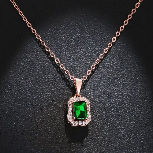 Bijoux Femme Sexy Geometry Women's Zircon Rose Gold Rectangular Émeraude Pourpre Blue Collier