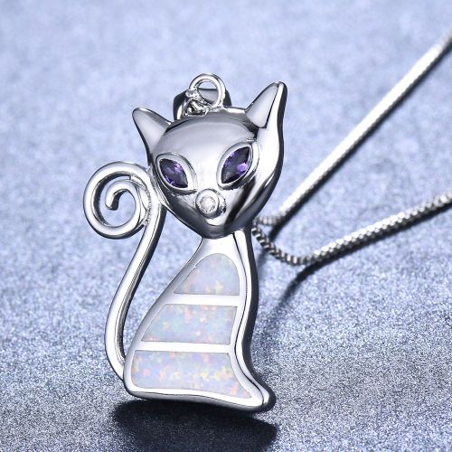 Bijoux Femme 925 Silver Blue White + Violet Diamond Lovely Fox Collier