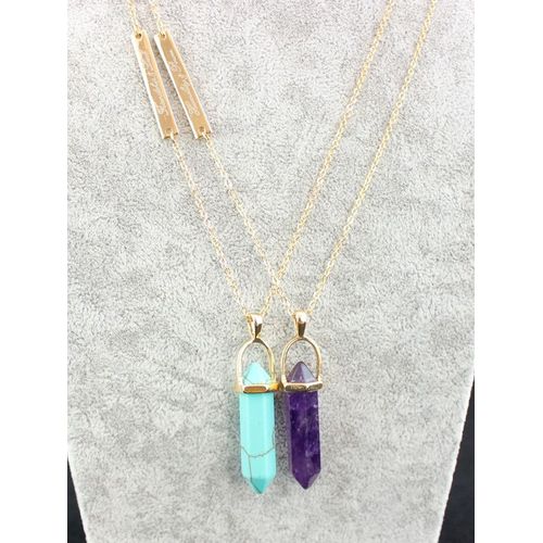 Bijoux Femme Collier En Cristal Violet Turquoise Naturel Pour Femmes