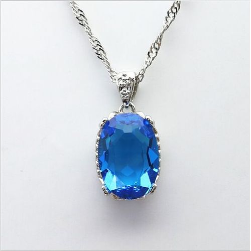 Bijoux Femme Collier Ovale En Cristal De Saphir D'or Rose D'or Pour Femmes