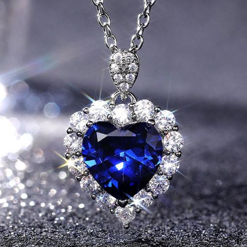 Bijoux Femme Collier D'amour Bleu Incrusté De Bijoux Chaîne De Fiançailles Pour Femmes
