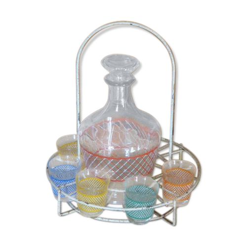 Service A Liqueur Compos Daposun Serviteur En Metal Daposune Carafe Et De 6 Petits Verres Vintage 1950 Multicolore