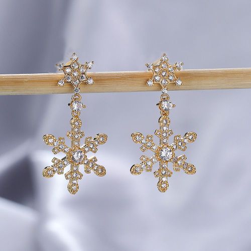 Bijoux Femme Rose Or Diamant Blanc Flocon De Neige Pendentif Femme Boucles D'oreilles Longues Boucles D'oreilles Minces