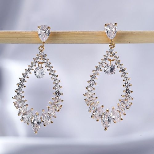 Bijoux Femme Diamant Blanc Platine Poire Creuse Pendentif Boucles D'oreilles Pour Femmes