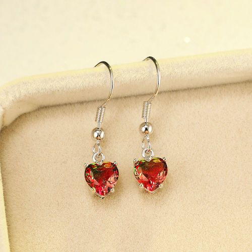 Bijoux Femme Boucles D'oreilles En Or Blanc En Forme De Coeur Bleu Blanc Émeraude Vert Tourmaline Boucles D'oreilles
