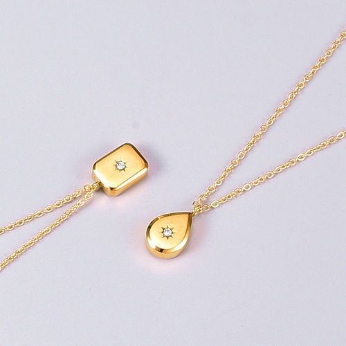 Bijoux Femme Gouttelettes D'eau Petits Carrés Diamants Incrustés D'un Seul Diamant Pendentif Collier Femme Chaîne
