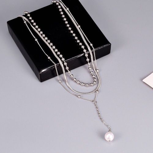Bijoux Femme Pendentif En Perle Circulaire Irrégulier Collier De Trois Couches D'épaisseur Chaîne De Chandails D'automne Et D'hiver Pour Femmes