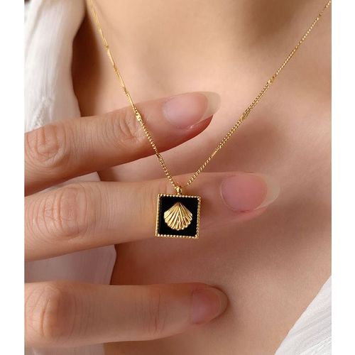 Bijoux Femme Acrylic Black Square Shell Summer Shop Collier Clavicule Gold