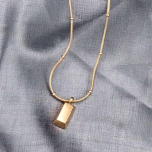 Bijoux Femme Petite Brique D'or Barre D'or Chocolat Brique Carrée Os De Serpent Perle Collier Chaîne