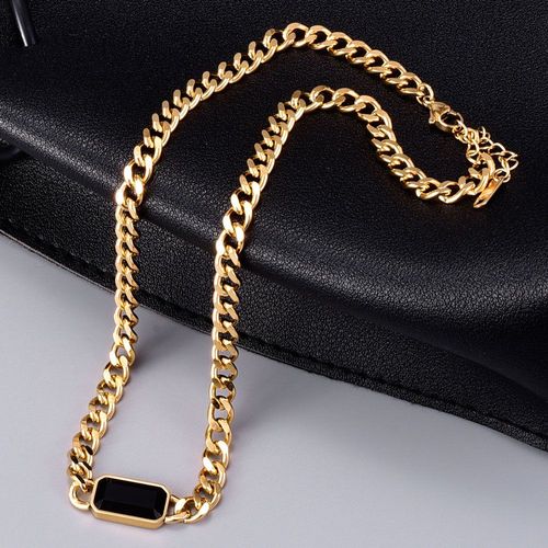 Bijoux Femme Grand Collier D'or Carré Noir Ornement D'or Coloré