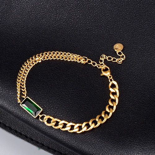 Bijoux Femme Bracelet En Zircon Vert Doré Et Bracelet Rectangulaire En Diamant