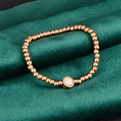 Bijoux Femme Bracelet Double Face Perle Rome Noir Et Blanc Plaqué Or Rose
