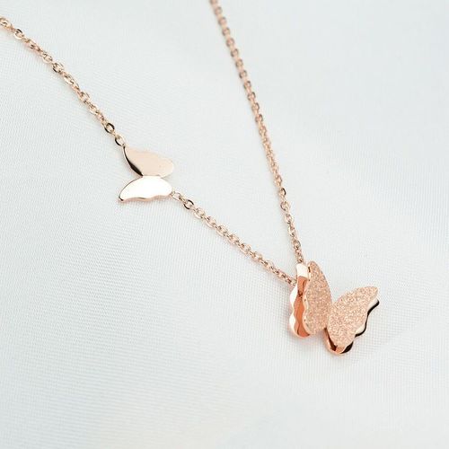 Bijoux Femme Agent Double Papillon Collier Chaîne Plaquée Or Rose Bijoux