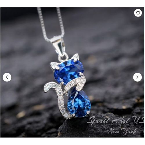 Écharpe D'argent Saphir Diamant Bleu Mignon Chat Pendentif Collier Femme Dessin Animé Animal Chaîne