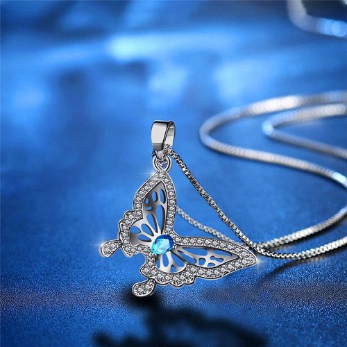 Ailes De Papillon Creuses Incrustées D'un Collier Saphir Chaîne Claviculaire Féminine