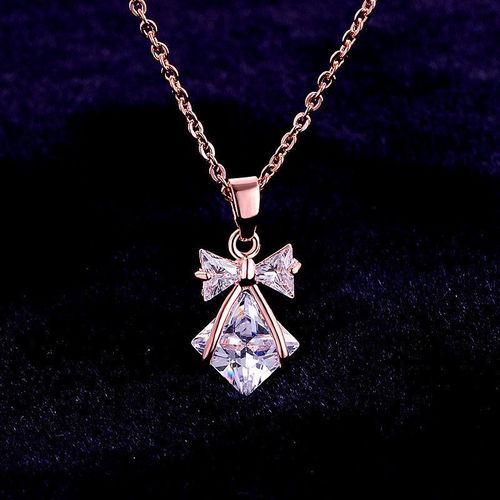Rose Or Platine Diamant Blanc Papillon Collier Femme Chaîne Claviculaire