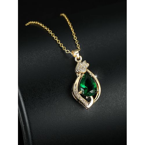 Golden Green Diamond Tulip Collier Women's Clavicular Chain