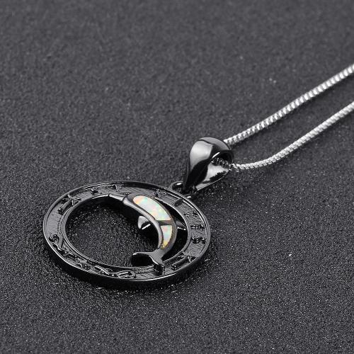 Black Gold 925 Silver Blue White Cute Dolphin + Ring Pendentif Collier