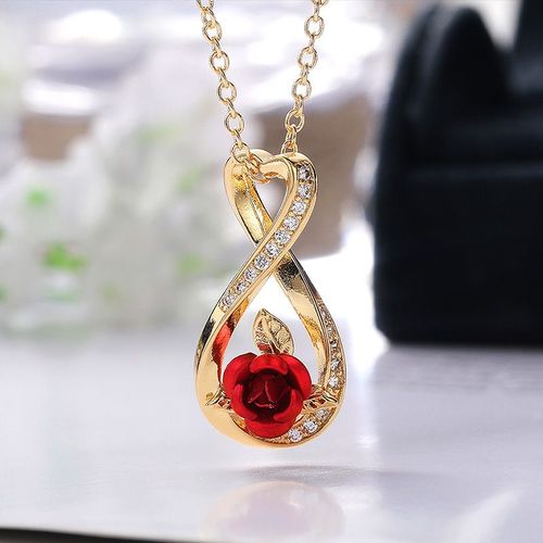 Collier En Zircon Double Couleur Plaqué Rose Pour Femmes Pendentif Floral Collier