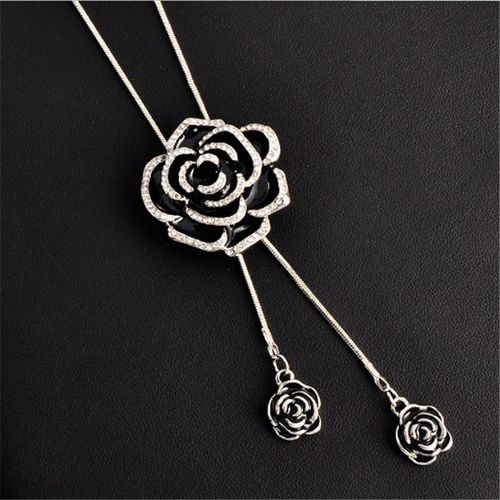 Collier En Diamant De Rose Noire Pour Femmes