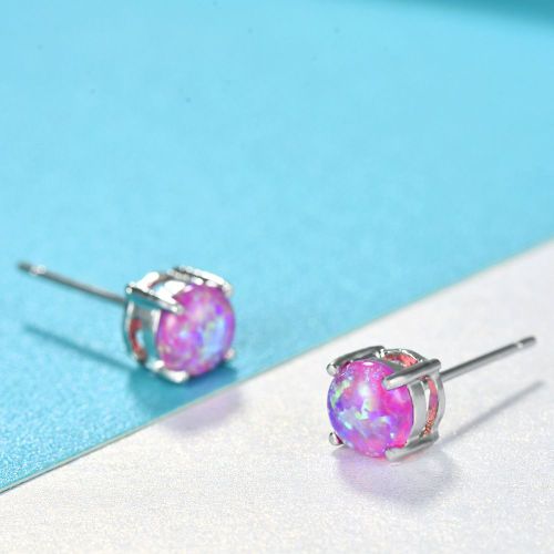 Série De Boucles D'oreilles Rondes À Quatre Pattes De 6mm Incrustées D'opale Et De Zircon