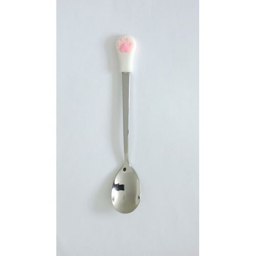 Cuillere A Cafe Patte De Chat. Blanc Et Rose. 15 Cm