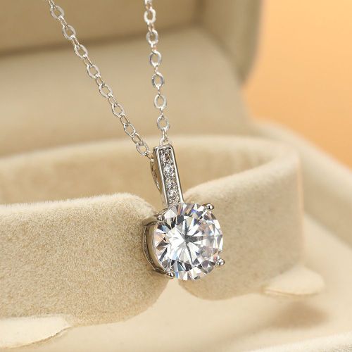 Pendentif Coréen En Diamant Rond Platine Pour Femmes