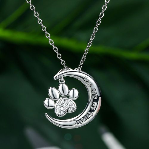 Platine White Diamond Animal Footprint Moon Collier Female
