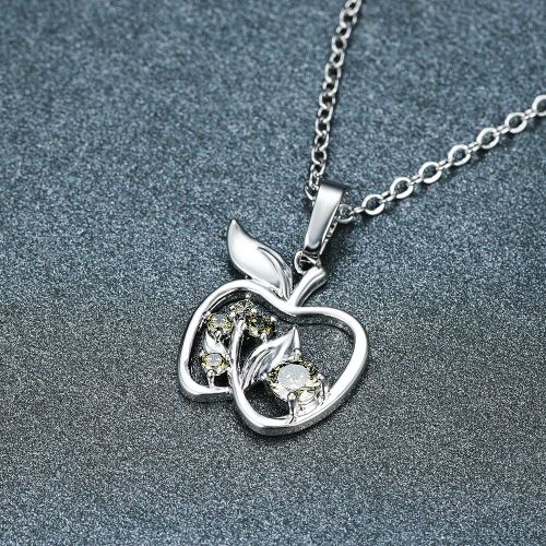 Collier De Pomme Vert Olive Platine Collier De Femme