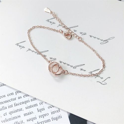 Bracelet En Argent Sterling À Double Anneau Orné À La Main Pour Femmes Rose Or Coeur D'amour