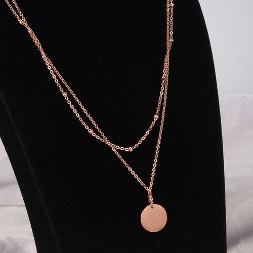 Double Collier Femme Chaîne Pièce Ronde Pendentif Rose Cou D'or