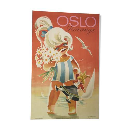 Affiche originale Oslo Norvge doll 1962 Yran Knut multicolore