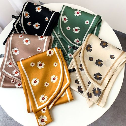 Echarpe De Protection Solaire En Soie Pour Femmes, Petit Foulard À Marguerites, Sac Noué, Ceinture Flottante #Lvg86