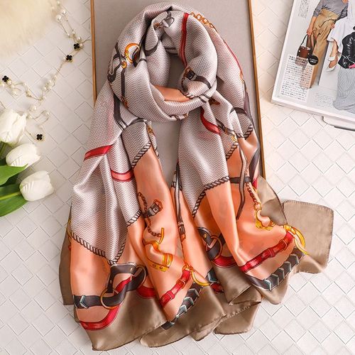Faux Foulard En Soie Pour Femmes Foulard Avec Boucle En Chaîne Foulard En Soie Avec Écran Solaire #Lvg295