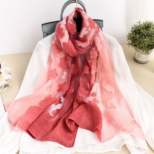Echarpe En Dentelle Creuse, Fleur Gradient De Rose, Écharpe De Célébrité Féminine, Protection Solaire, Écharpe En Soie, Châle, Écharpe En Fil De Fer. #Lvg302