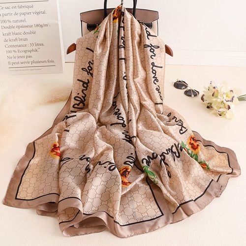 Faux-Filet De Protection Solaire Écharpe En Soie Lettres Pour Femmes Longue Écharpe Chaude Coupe-Vent Écharpe Sarong #Lvg438