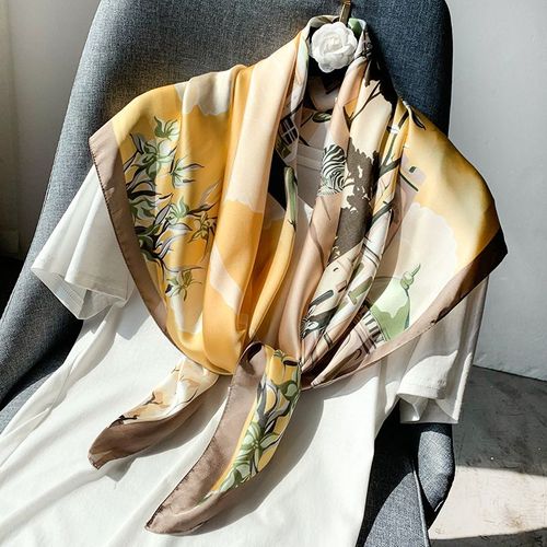 Echarpe De Protection Solaire En Soie, Décoration Imprimée Pour Femmes 90 Grand Foulard Carré Grand Châle Sarong #Lvg454